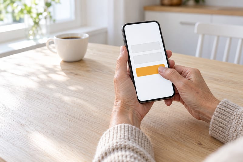 Hände füllen das Bestellformular auf dem Smartphone aus